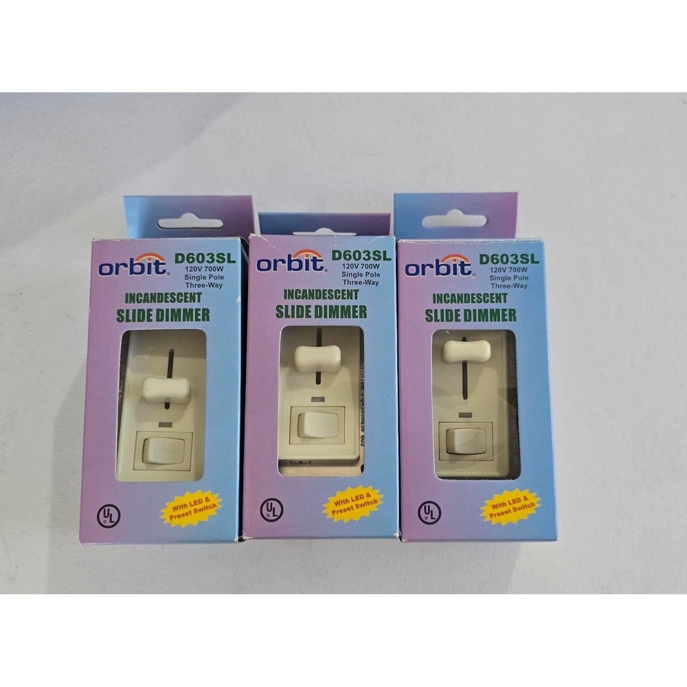 Lot of 12 Orbit D603SL Incandescent Slide Dimmer Switch 120V 700W‎ Single 3-Way